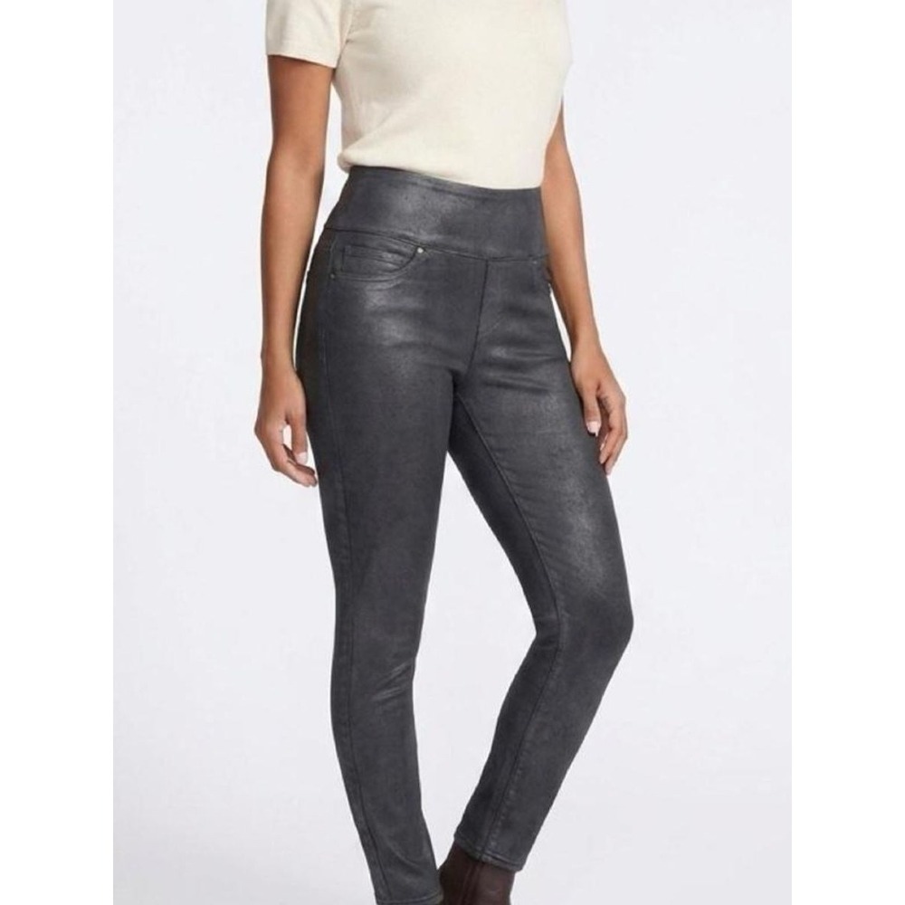 Spanx Solace Pewter Wax Denim Leggings Gray Pull On Skinny Pants Women's M